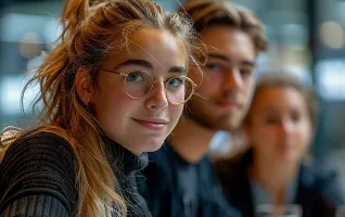 Praktikanten sitzen am Tisch im BWL-Praktikum