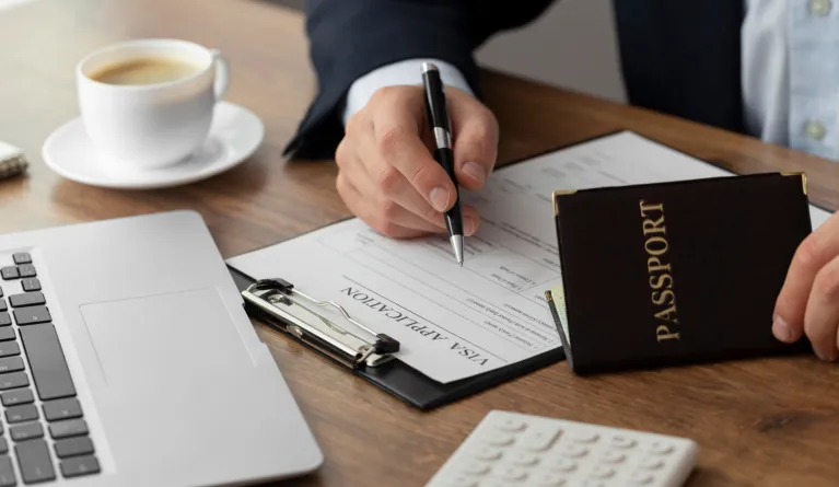 Person filling out a student visa application