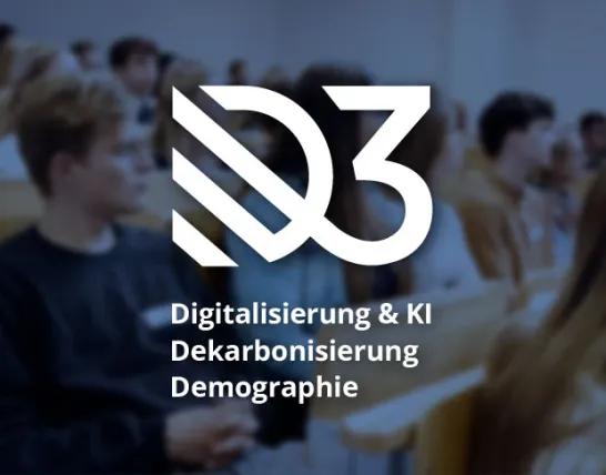 D3 Logo vor Hörsaal-Hintergrund