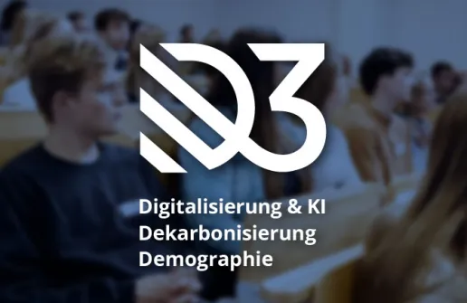 D3 Logo vor Hörsaal-Hintergrund